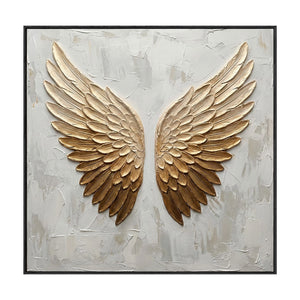 Luxury 3D Golden Angel Wings Textured Wall Art, Elegant Neutral White Beige Relief Artwork, Modern Stylish Home Decor Hanging Piece for Living Room Bedroom Office Hallway Dining Room, Sophisticated Accent Art