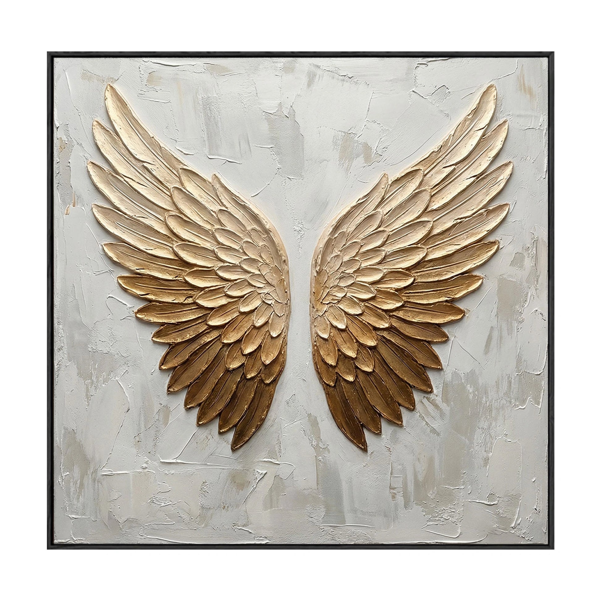 Luxury 3D Golden Angel Wings Textured Wall Art, Elegant Neutral White Beige Relief Artwork, Modern Stylish Home Decor Hanging Piece for Living Room Bedroom Office Hallway Dining Room, Sophisticated Accent Art