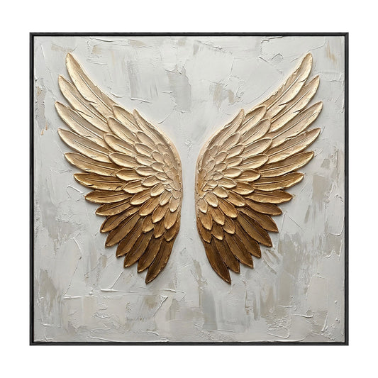 Luxury 3D Golden Angel Wings Textured Wall Art, Elegant Neutral White Beige Relief Artwork, Modern Stylish Home Decor Hanging Piece for Living Room Bedroom Office Hallway Dining Room, Sophisticated Accent Art