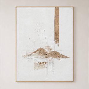 Abstract Minimalist Wabi Sabi Neutral Landscape Plaster Texture Vertical Wall Art for Living Room Office