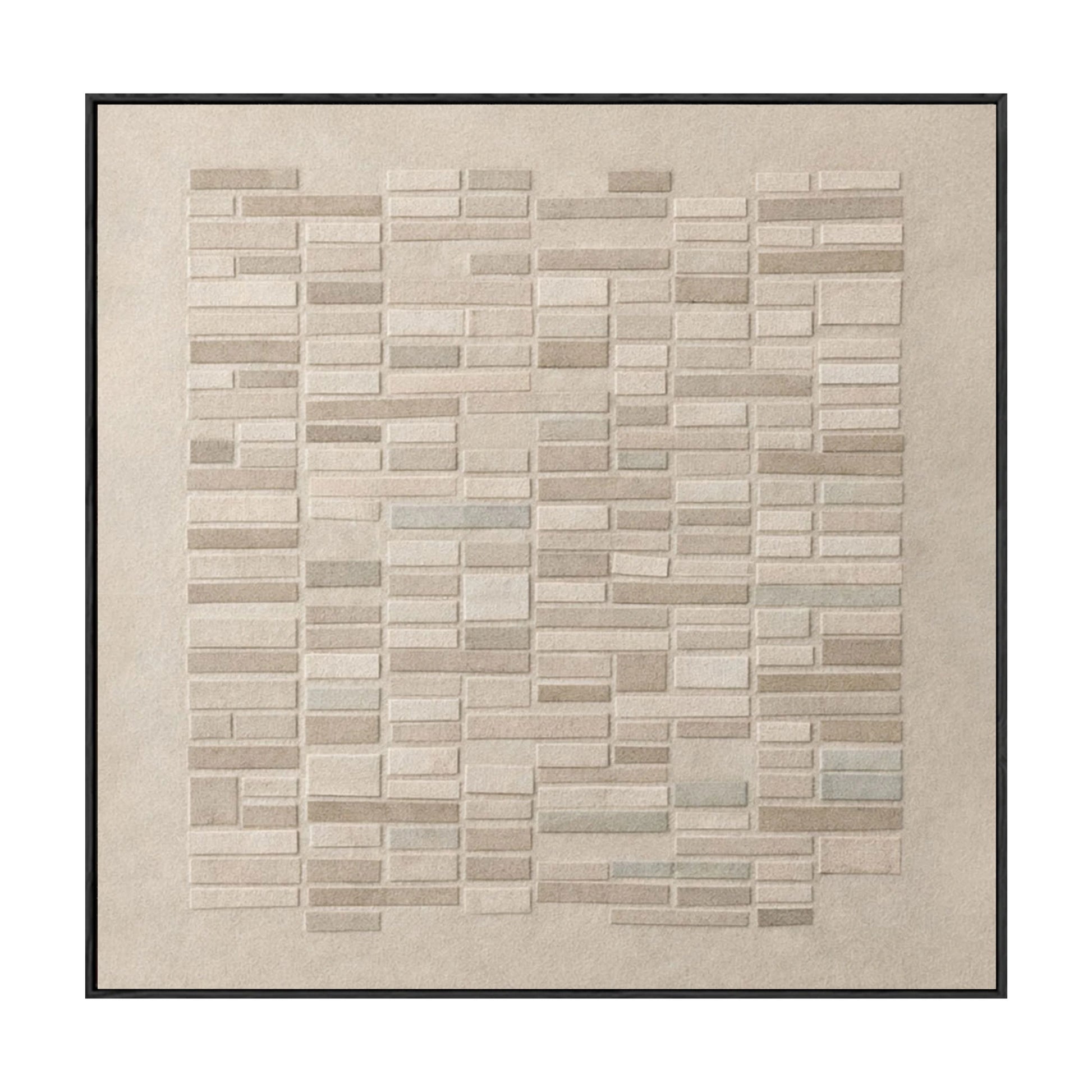 Minimalist Geometric Block Pattern Neutral Textured Wall Art in Soft Beige, Warm Brown, Light Grey, Medium Grey Tones Modern Abstract Decor for Office, Hallway, Dining Room, Bedroom, Living Room