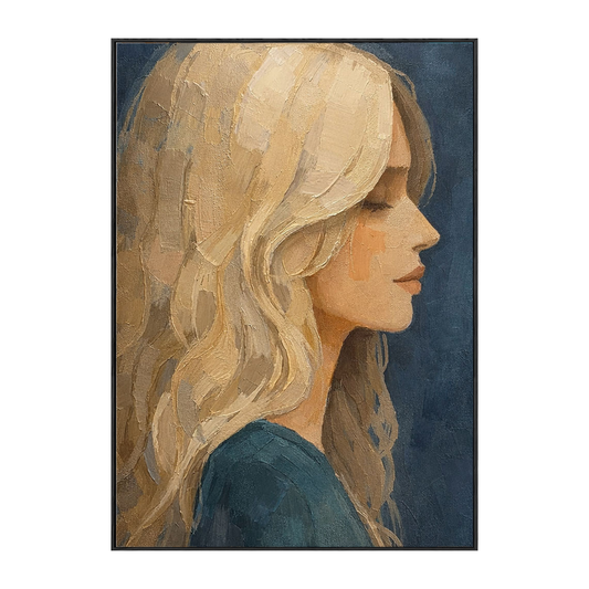 Vintage Impasto Woman Portrait Canvas Wall Art Elegant Blonde Lady Side Profile Textured Painting for Home Decor Living Room Bedroom Office