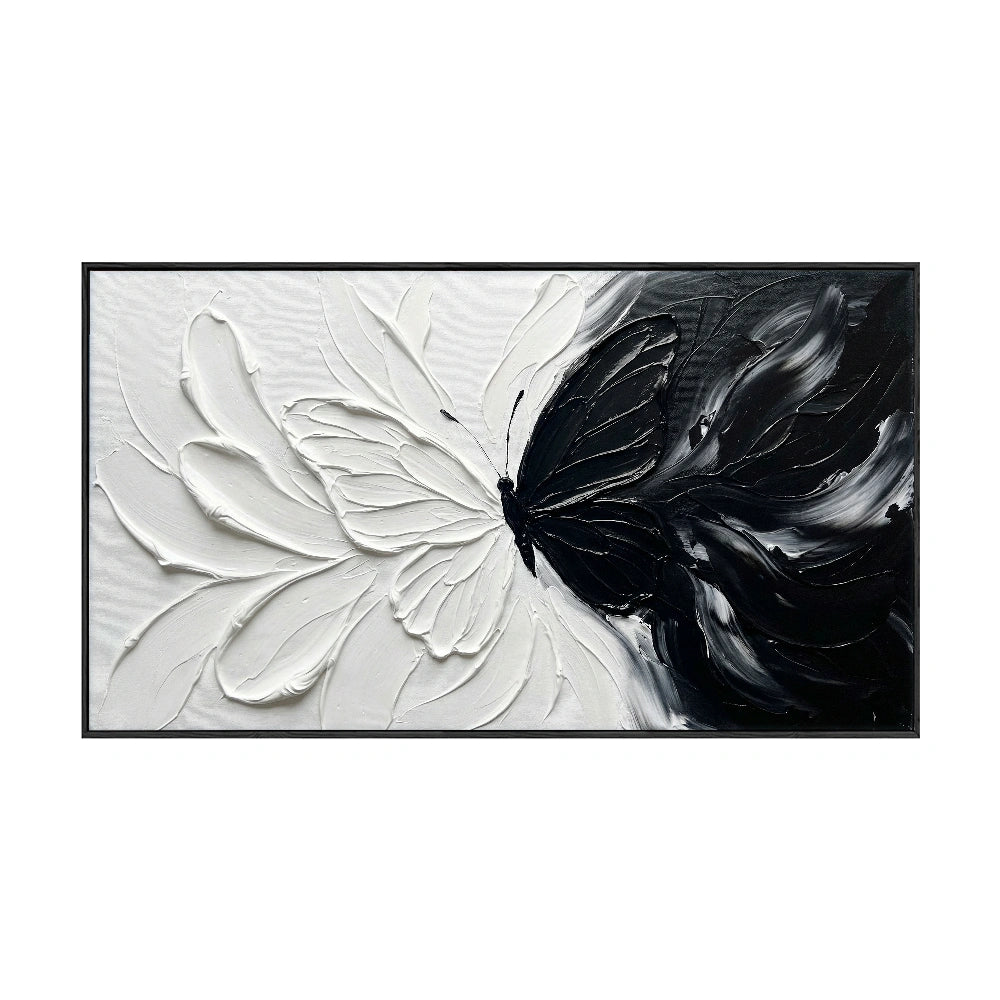 Black and White Butterfly Split Abstract Impasto Wall Art Thick Textured Palette Knife Contrast Artwork Modern Minimalist Contrast Painting for Home Living Room Bedroom Office Dining Room Hallway Decor#TW193