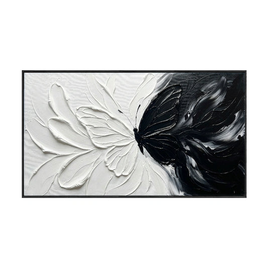 Black and White Butterfly Split Abstract Impasto Wall Art Thick Textured Palette Knife Contrast Artwork Modern Minimalist Contrast Painting for Home Living Room Bedroom Office Dining Room Hallway Decor#TW193