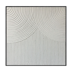 Minimalist White Abstract Geometric Lines Textured Wall Art Framed Square Modern Decor for Neutral Spaces
