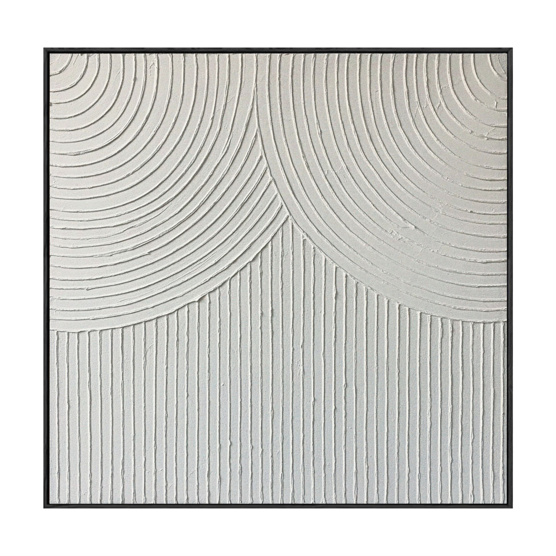 Minimalist White Abstract Geometric Lines Textured Wall Art Framed Square Modern Decor for Neutral Spaces