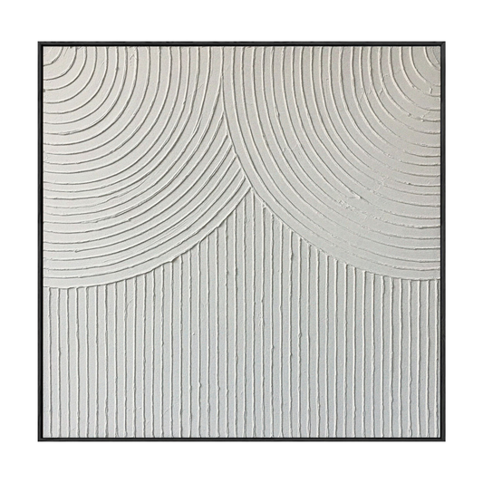 Minimalist White Abstract Geometric Lines Textured Wall Art Framed Square Modern Decor for Neutral Spaces
