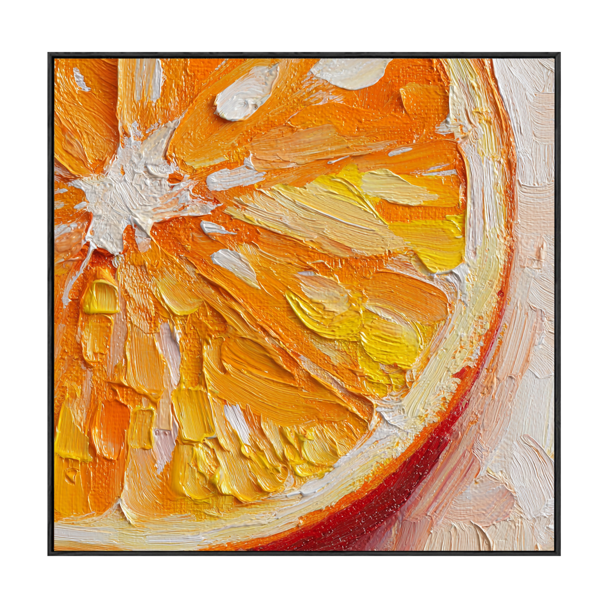 Vibrant Close-Up Orange Citrus Slice Impasto Wall Art Thick Textured Knife Brush Strokes Modern Colorful Abstract Fruit Painting for Kitchen Dining Living Room Bedroom Office Hallway