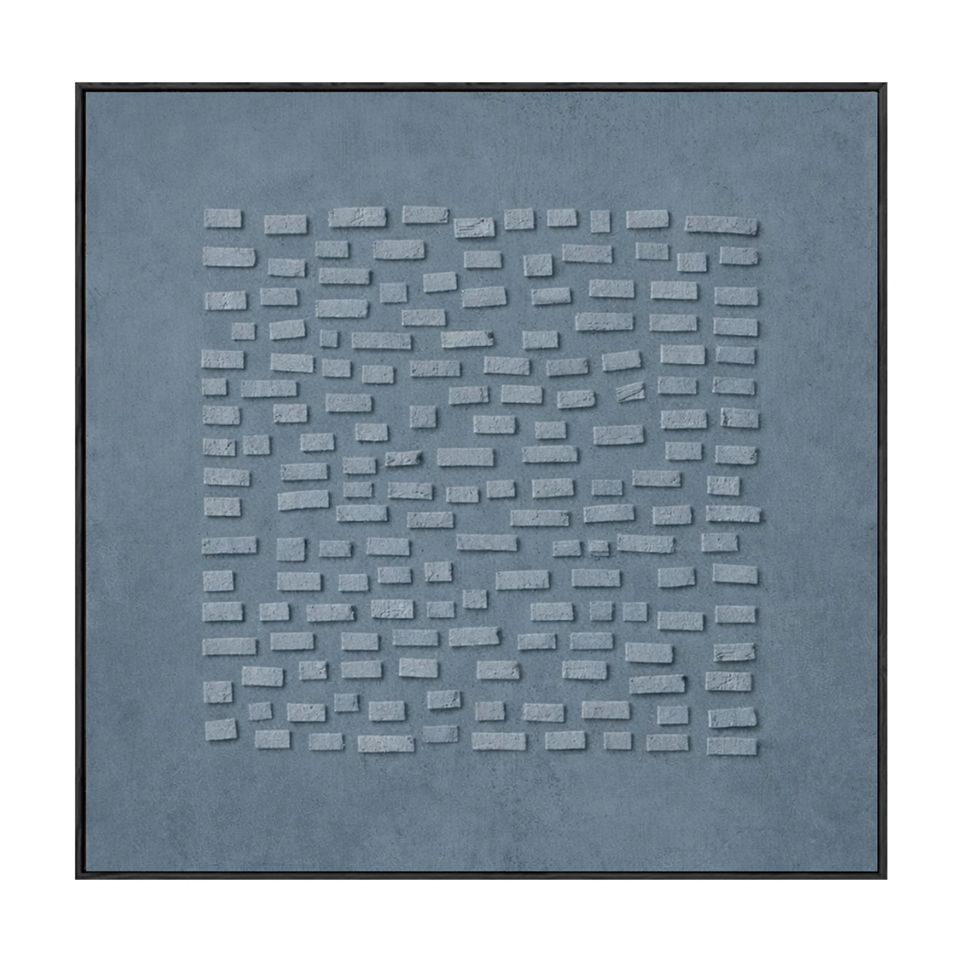 Minimalist Blue Grey 3D Textured Geometric Wall Art, Subtle Raised Block Relief Stretched Canvas Print with Black Frame, Modern Muted Neutral Home Decor for Contemporary Office, Living Room, Bedroom, Hallway & Dining Room