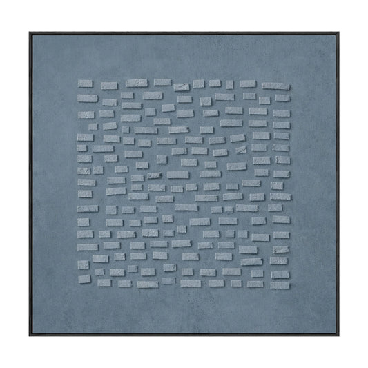Minimalist Blue Grey 3D Textured Geometric Wall Art, Subtle Raised Block Relief Stretched Canvas Print with Black Frame, Modern Muted Neutral Home Decor for Contemporary Office, Living Room, Bedroom, Hallway & Dining Room