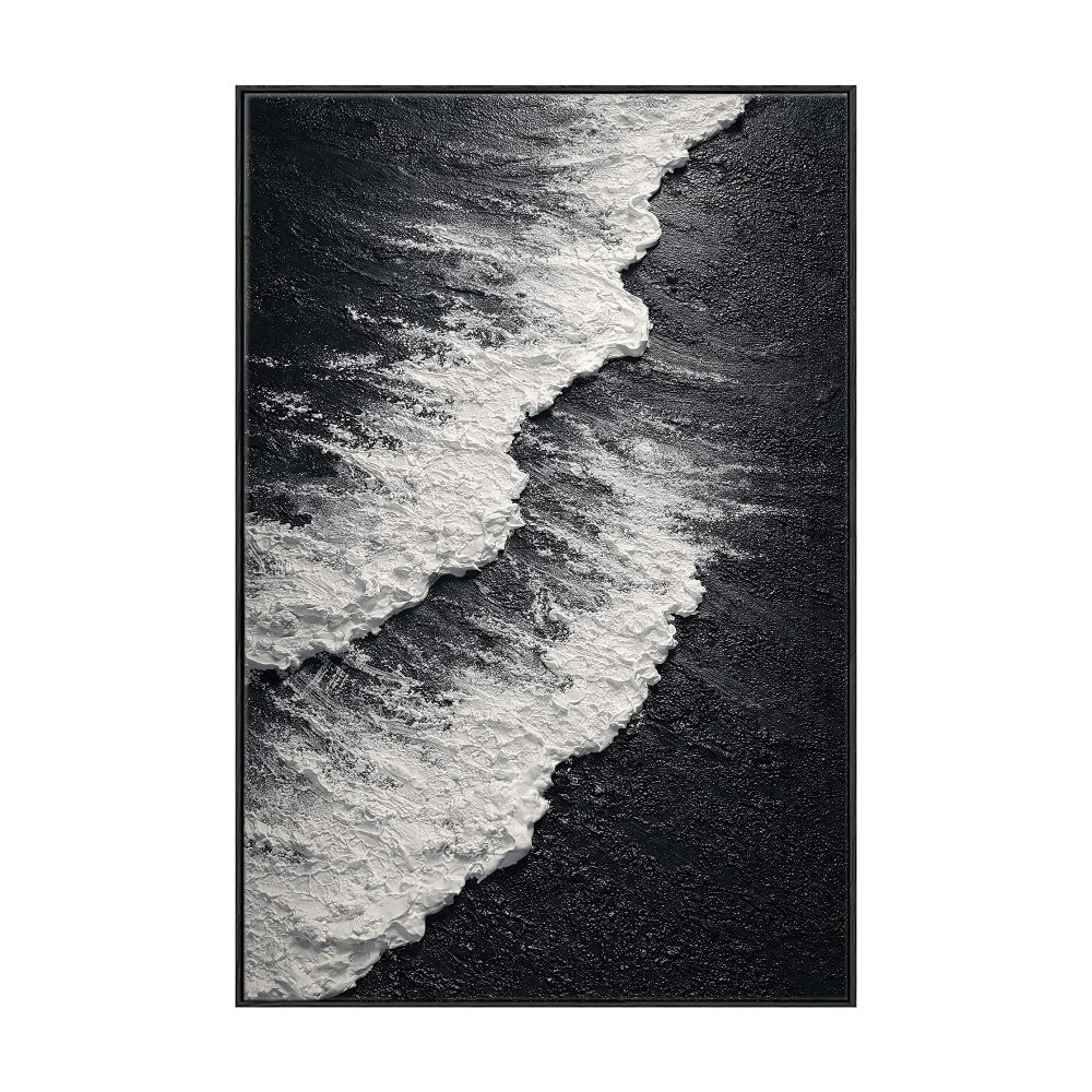 Black and White Textured Abstract Ocean Wave Coastal Minimalist Thick Paint Impasto Wall Art for Modern Living Room Bedroom Dining Room Office Hallway Decor