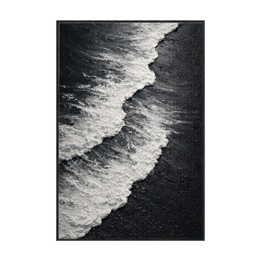 Black and White Textured Abstract Ocean Wave Coastal Minimalist Thick Paint Impasto Wall Art for Modern Living Room Bedroom Dining Room Office Hallway Decor