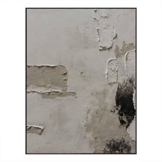 Minimalist Asymmetrical Wabi Sabi Abstract Textured Plaster Wall Art, Neutral Beige Black Dark Medium Grey Real Pigment Tones, Aged Worn Imperfect Texture, Modern Contemporary Boho Home Decor for Living Room Bedroom Office Dining Room Hallway