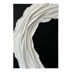 Minimalist Black and White Abstract Textured Wall Art, Modern Neutral Monochrome 3D Wave Relief Decor for Contemporary Living Spaces, Elegant Monotone Vertical Wall Hanging