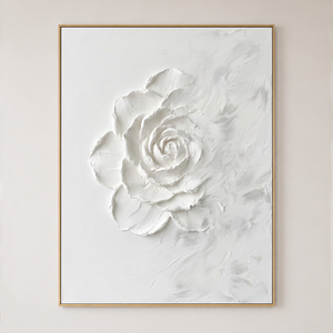 White Textured Flower Vertical Wall Art with Plaster-Style Texture for Living Room or Bedroom