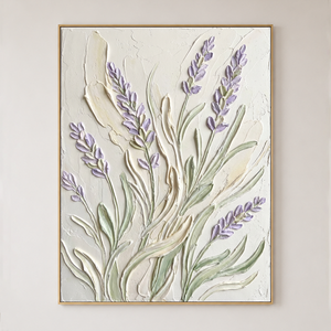 Textured Flower and Tree Soft Purple Cream Muted Green Acrylic-Style Vertical Wall Art for Bedroom
