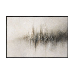 Abstract Beige Skyline Textured Canvas Painting - Hand-Painted Central Ridge Art