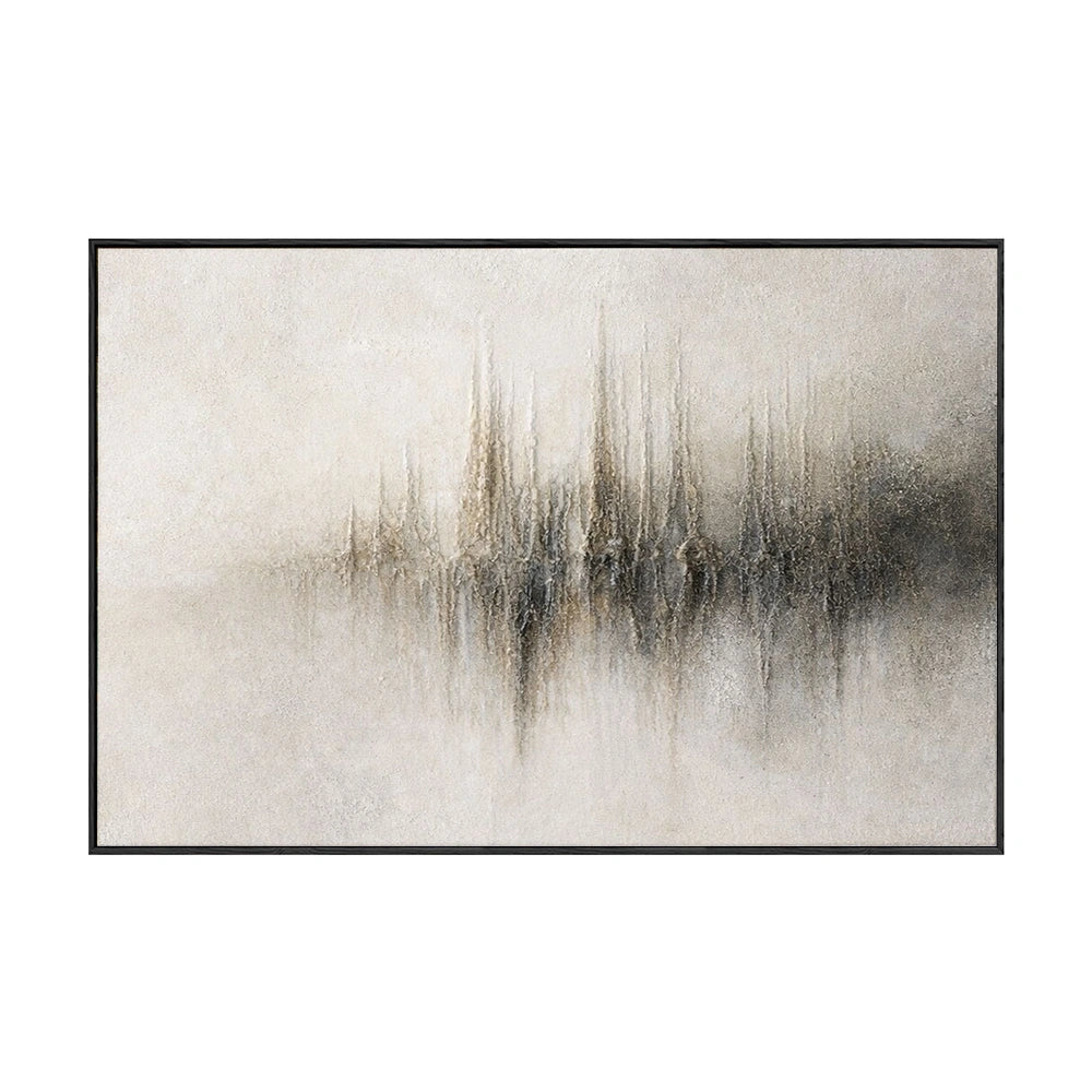 Abstract Beige Skyline Textured Canvas Painting - Hand-Painted Central Ridge Art