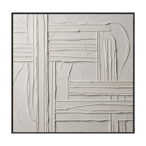 Minimalist White Light Grey Textured 3D Relief Abstract Geometric Wall Art for Modern Living Room Bedroom Office Dining Room Hallway Decor