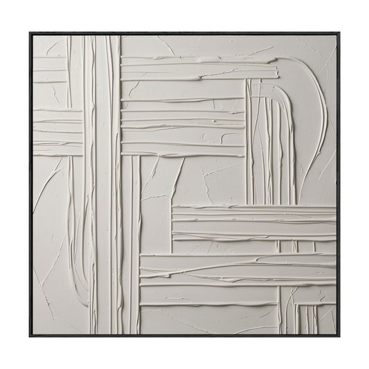 Minimalist White Light Grey Textured 3D Relief Abstract Geometric Wall Art for Modern Living Room Bedroom Office Dining Room Hallway Decor