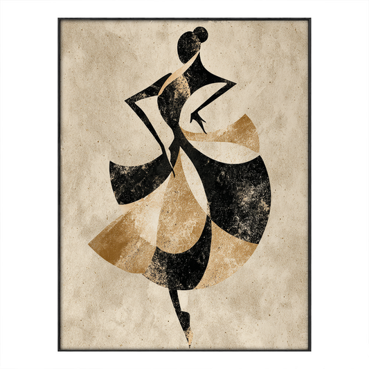 Elegant Abstract Vintage Dancer Silhouette Wall Art Grunge Textured Black Gold Beige Artwork Minimalist Aged Portrait Painting for Modern Boho Living Room Bedroom Dining Room Office Hallway Home Decor