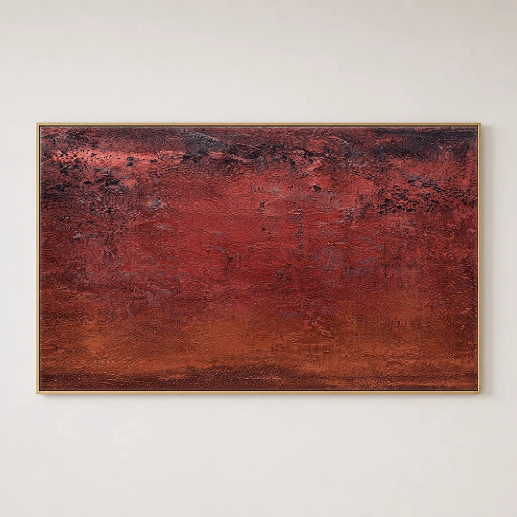 Deep Red Brown Dark Grey Abstract Textured Plaster Wall Art Rich Warm Toned Modern Decorative Artwork for Contemporary Living Spaces Bedroom Dining Room Office Hallway Interior Design