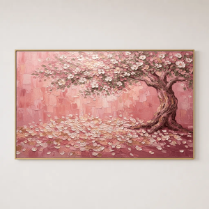 Pink Blossom Tree Impasto Art