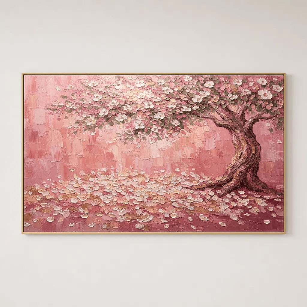 Pink Blossom Tree Impasto Art