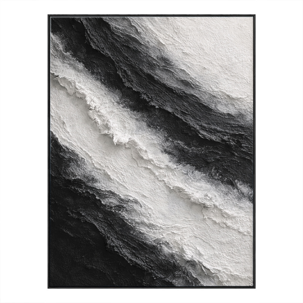 Black and White Abstract Textured Impasto Wall Art for Modern Minimalist Spaces – Monochrome Bold Waves Thick Knife Marks Artwork for Living Room Bedroom Office Dining Hallway Decor