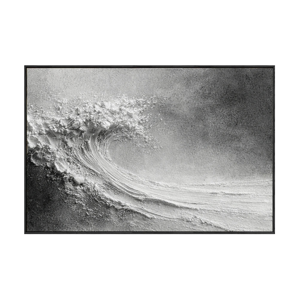 Black and White Textured Abstract Ocean Wave Impasto Wall Art Minimalist Modern Coastal Decor Frameless Option for Living Room Bedroom Office Hallway Dining Room