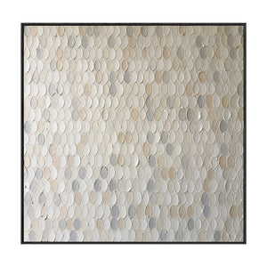 Minimalist Neutral Textured Abstract Oval Dot Impasto Wall Art, Soft White Beige Light Medium Grey Palette, Modern Calm Relaxing Painting for Contemporary Living Room Bedroom Office Dining Hallway Decor