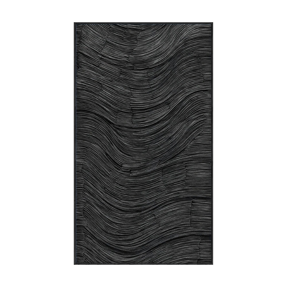 Modern Minimalist Dark Grey Black Abstract Textured 3D Relief Wave Line Wall Art for Office Hallway Living Room Bedroom Dining Room