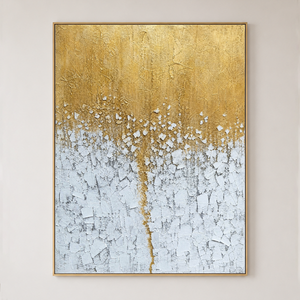 Gold And White Textured Abstract Vertical Wall Art For Living Room