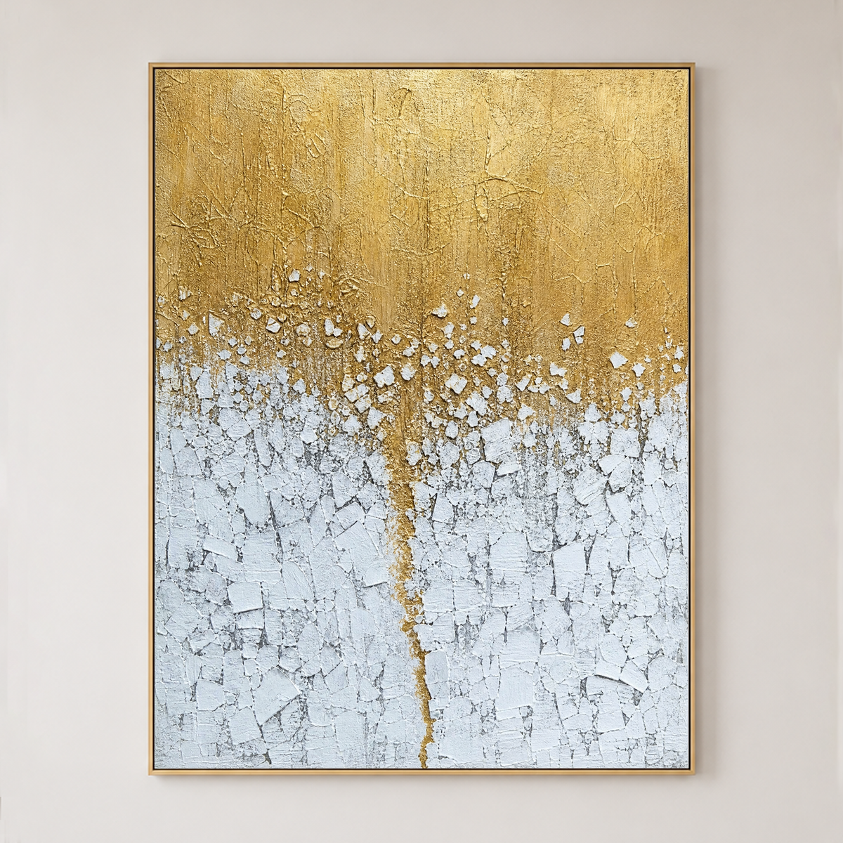 Gold And White Textured Abstract Vertical Wall Art For Living Room