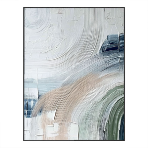 Minimalist Abstract Textured Curved Brushstrokes Blue Green Beige White Impasto Canvas Wall Art for Modern Living Room Bedroom Dining Room Office Hallway Home Decor