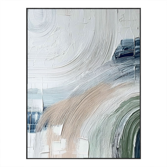 Minimalist Abstract Textured Curved Brushstrokes Blue Green Beige White Impasto Canvas Wall Art for Modern Living Room Bedroom Dining Room Office Hallway Home Decor