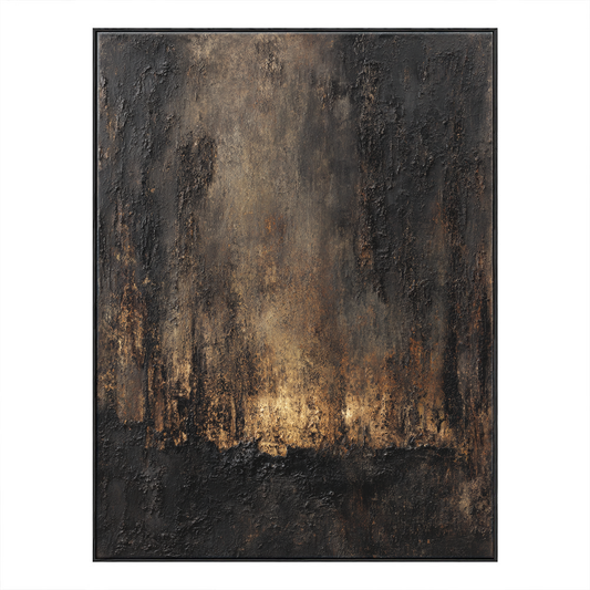 Dark Moody Abstract Textured Wall Art with Gold Brown Medium Grey Accents Vintage Rustic Impasto Artwork for Modern Living Room Bedroom Office Dining Room Hallway Neutral Industrial Decor