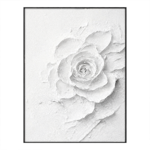 Minimalist White Textured 3D Rose Flower Impasto Wall Art Elegant Modern Neutral Decor for Living Room Bedroom Office