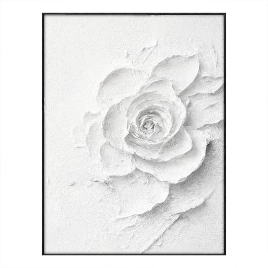 Minimalist White Textured 3D Rose Flower Impasto Wall Art Elegant Modern Neutral Decor for Living Room Bedroom Office