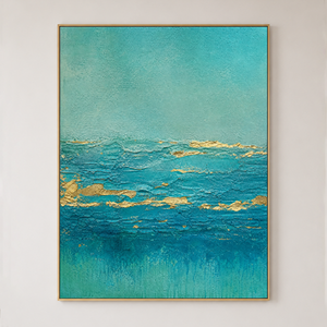 Teal Turquoise Gold Abstract Textured Acrylic Style Vertical Wall Art for Living Room