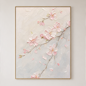 Flower and Tree Soft Pink Cream Light Gray Textured Contemporary Acrylic-style 3D Relief Vertical Wall Art for Living Room