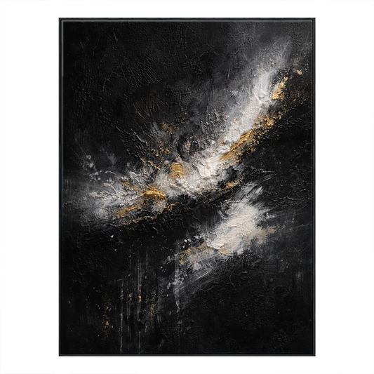 Black Gold White Abstract Textured Impasto Wall Art Modern Minimalist Decorative Painting with Thick Knife Brush Strokes for Contemporary Home Living Room Bedroom Office Hallway Dining Room