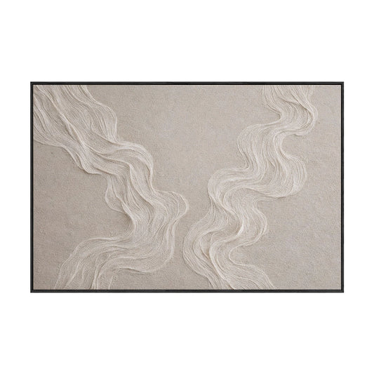 Minimalist Abstract Wavy Lines Textured Framed Canvas Wall Art Soft Neutral Beige White Subtle Organic Decor for Modern Living Room Bedroom Hallway Office Dining Room Cozy Wabi Sabi-Inspired Artwork