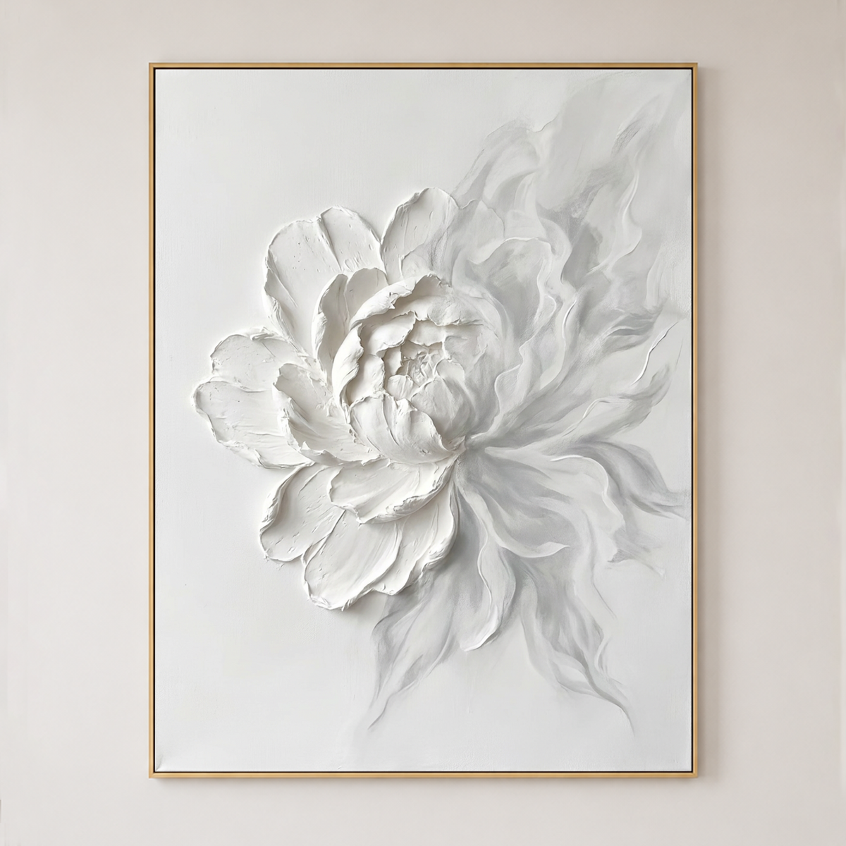 White Flower Textured Contemporary Vertical 3D Relief Wall Art for Living Room Bedroom