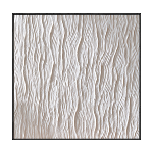 Minimalist White Organic Wavy Textured Abstract Plaster Wall Art Modern Neutral Framed Decor for Contemporary Living Room Bedroom Office Dining Room Hallway