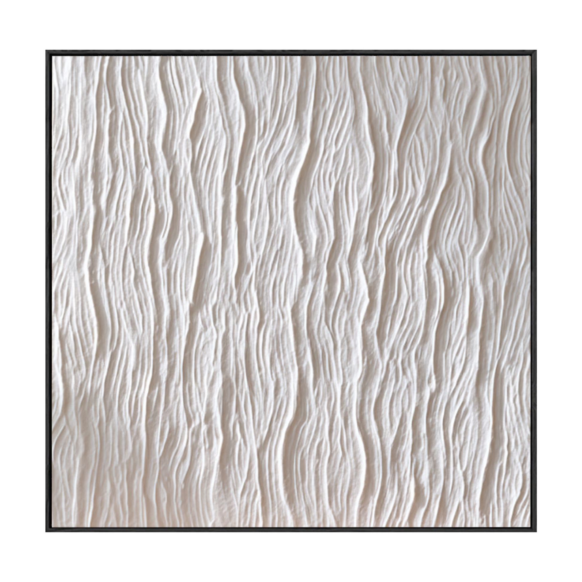 Minimalist White Organic Wavy Textured Abstract Plaster Wall Art Modern Neutral Framed Decor for Contemporary Living Room Bedroom Office Dining Room Hallway