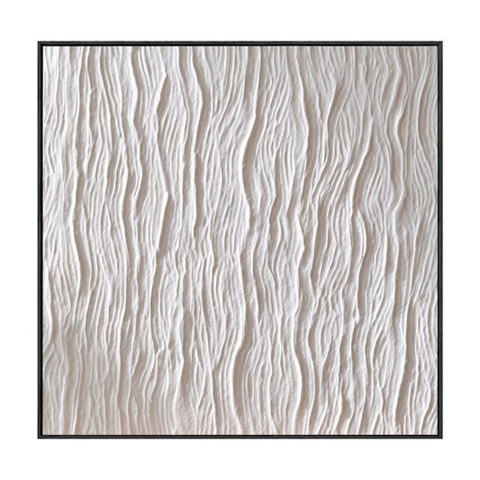 Minimalist White Organic Wavy Textured Abstract Plaster Wall Art Modern Neutral Framed Decor for Contemporary Living Room Bedroom Office Dining Room Hallway