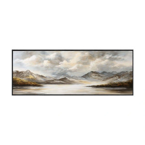 Large Framed Neutral Mountain Lake Landscape Wall Art Cloudy Sky Nature Scenery Canvas Textured Abstracted Earthy Tones Wall Decor for Modern Living Room Bedroom Dining Room Office Hallway