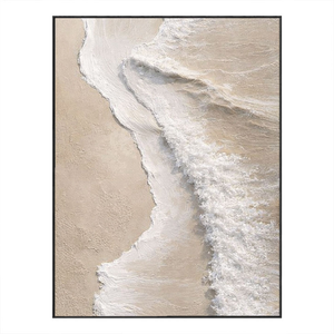 Minimalist Neutral Textured Ocean Beach Wave Canvas Wall Art, Thick Paint Impasto Coastal Landscape Artwork for Modern Home, Beige White Soft Tones Abstract Painting for Living Room Bedroom Office Decor