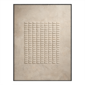 Modern Minimalist Neutral Beige 3D Textured Geometric Lines Plaster Wall Art, Abstract Rectangular Grid Pattern Wabi Sabi Alternative Soft Tone Wall Decor for Calm Spaces